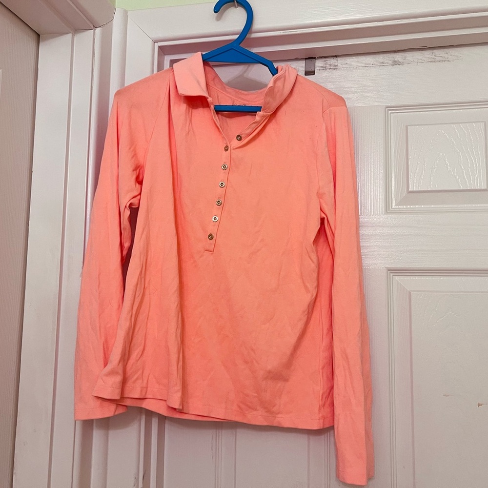 V NECK LILLY PULITZER polo top size XL in bright orange.